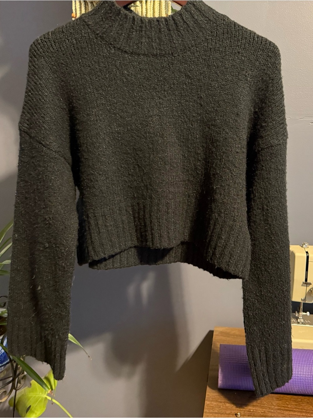 Papermoon Black Mock Neck Textured Crop Sweater - Picture 2 of 5